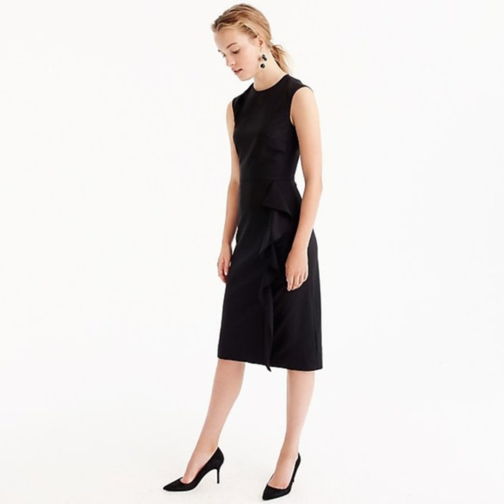 Elegant J.CREW Ruffle Sheath Dress Super 120s Wool - NWOT